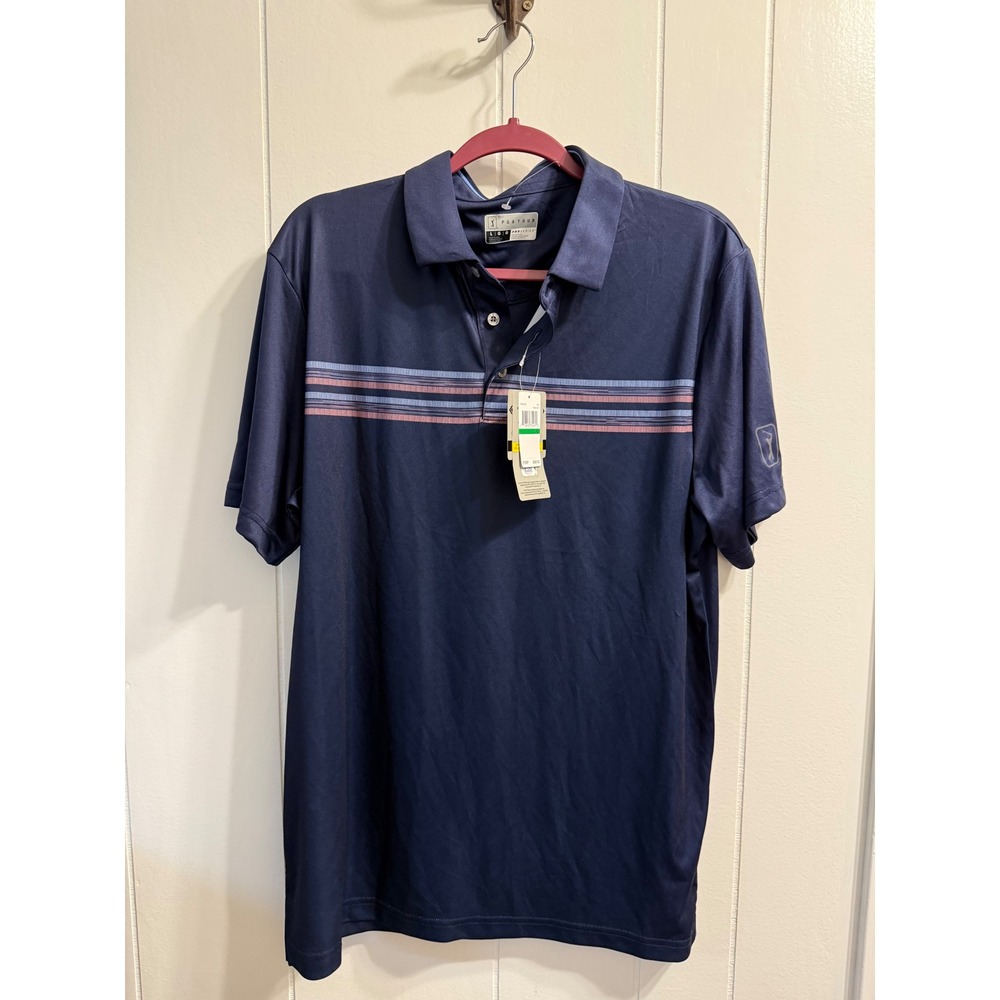 PGA Tour Pro Series Mens L Polo Shirt Peacoat Navy Blue Stripe Athletic Fit New